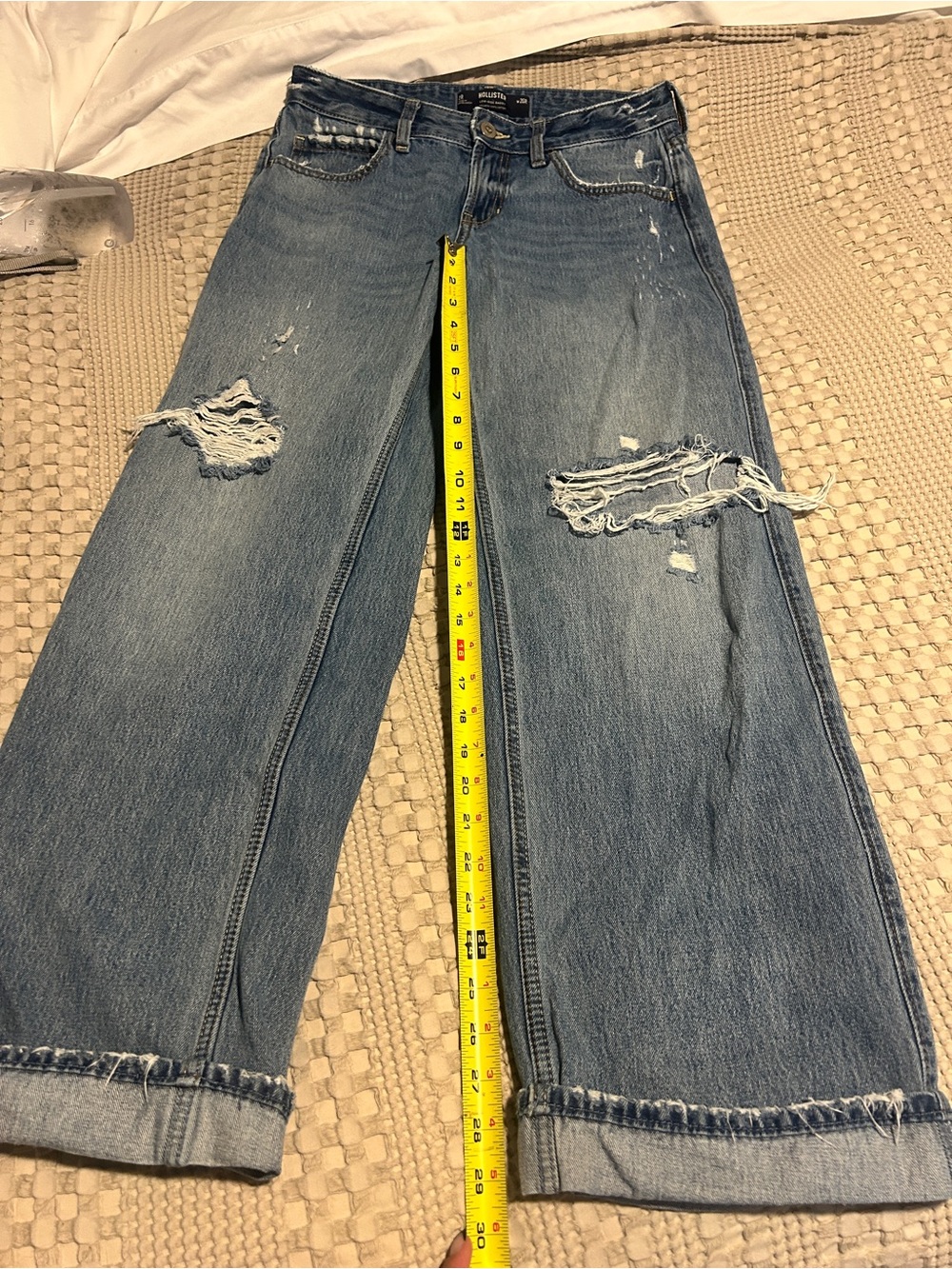 Hollister Light Blue Distressed Wide-Leg Jeans